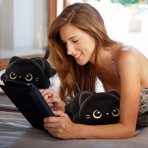 Cute Black Cat Plush Pillow - Kawaii Plushie for Kids Girls
