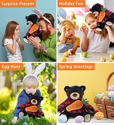 DolliBu Happy Easter Plush Black Bear with Carrot - 10 Inch