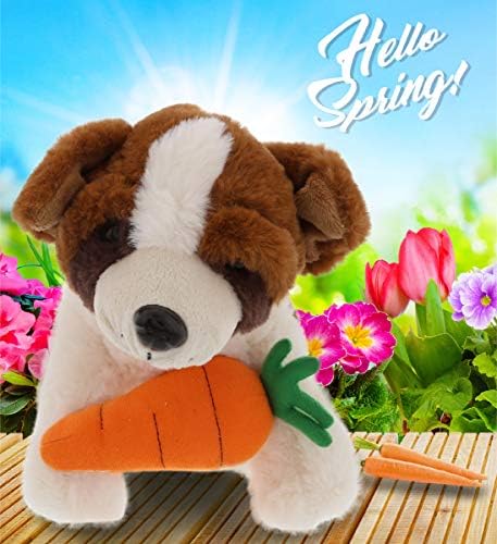 DolliBu St Bernard Plush Dog with Carrot - Happy Easter 8 Inch Stuffed Animal