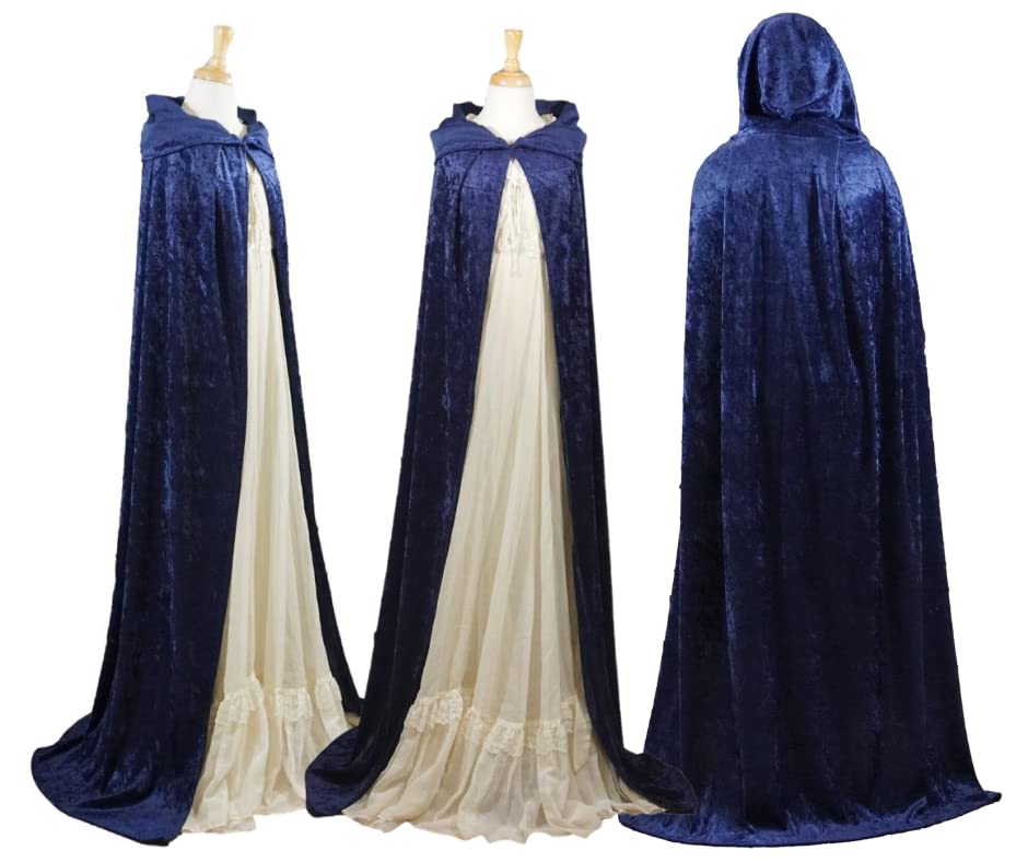 Dark Blue Navy Velvet Hooded Cape for All Sizes