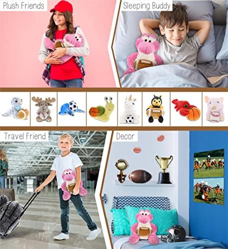 DolliBu Sitting Pink Alligator Plush with Football