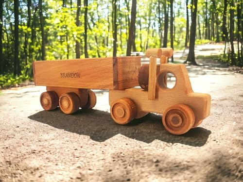 Personalized Wooden Toy Semi Truck With Trailer for Toddlers