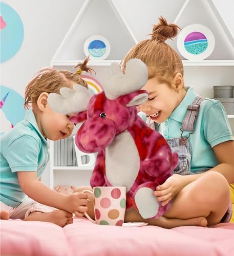DolliBu XL Pink Tie-Dye Moose Plush Stuffed Animal