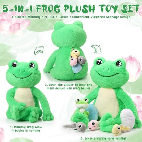 Syhood 7 Pcs Cute Frog Plush Toy Set for Kids