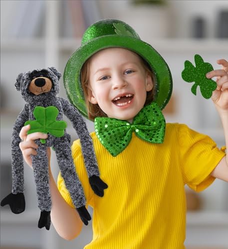 DolliBu Soft Long-Arms Black Bear with Green Shamrock
