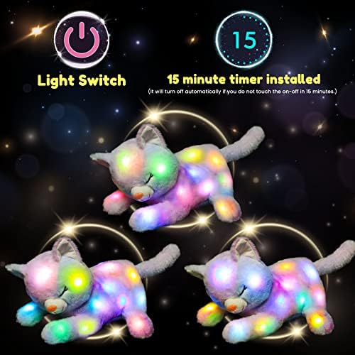 Hopearl LED Plush Cat Glow in the Dark with 3 Baby Kittens 18