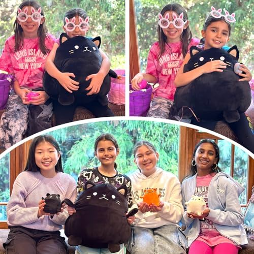 BENINY 4Pcs Cat Plush Set - Giant Black Cat Mommy 3 Baby Kittens