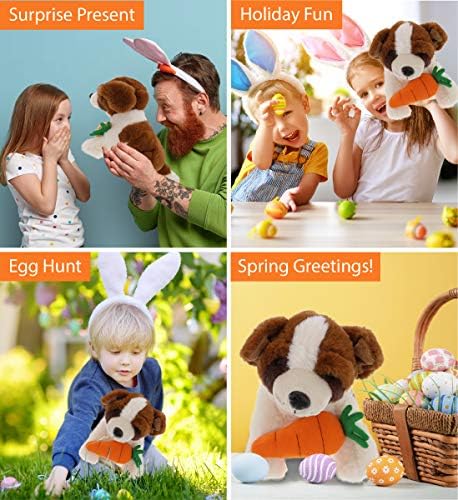 DolliBu St Bernard Plush Dog with Carrot - Happy Easter 8 Inch Stuffed Animal