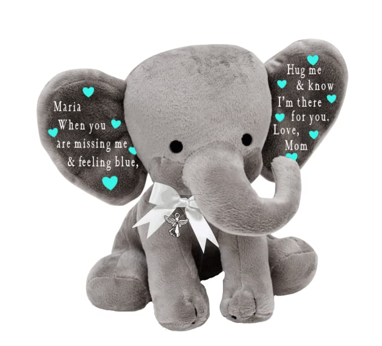 Handmade Comfort Elephant Plush with Ribbon and Angel Charm