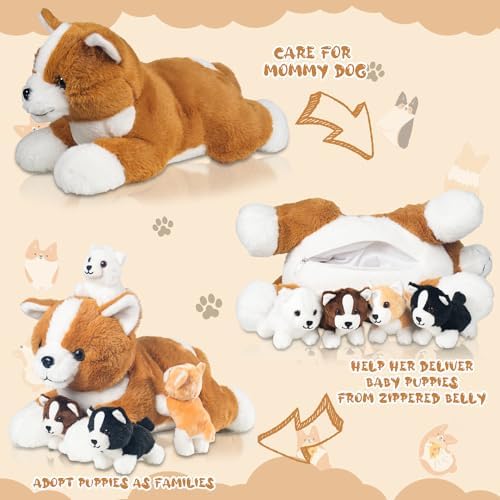 5 Pieces Dog Stuffed Animal Set with Babies Inside