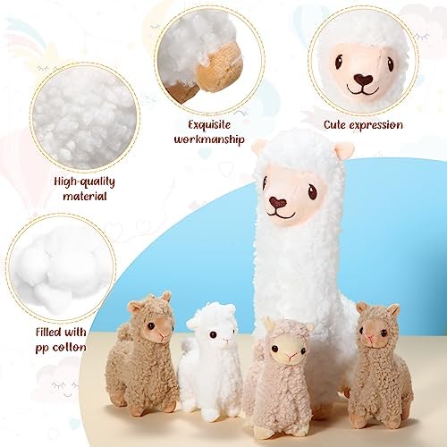Jenaai Llama Plush Set with 4 Baby Llamas Cute Soft Stuffed Animals