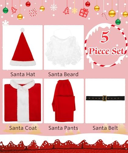 Kids Santa Costume 5Pcs Festive Christmas Suit for Children