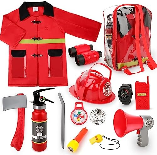 deAO Fireman Costume for Kids 13 Pcs Role Play Set