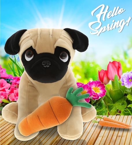 DolliBu Happy Easter Pug Plush with Carrot - 8 Inches