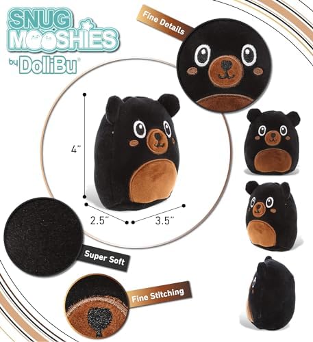 DolliBu Snug Mooshies Black Bear Plush Toy - 4 Inch