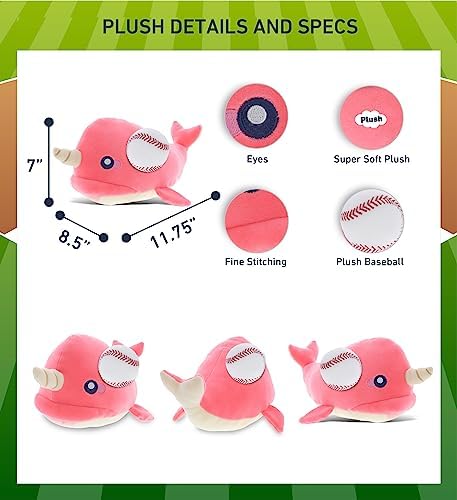 DolliBu Pink Narwhal Plush with Baseball - 1175 Inches 1