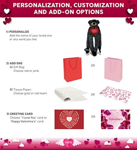 DolliBu Personalized Valentine Black Bear Plush - 21 Inches