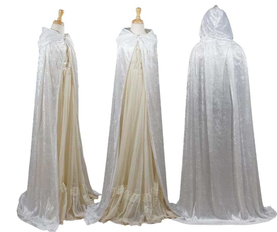 White Crushed Velvet Full Length Hooded Cape - Adult Medium