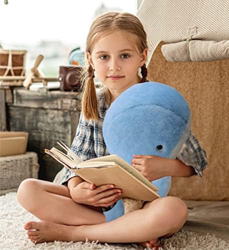 DolliBu Soft Blue Whale Plush Toy - 13 Inches Huggable Stuffed Animal