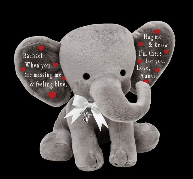 Handmade Comfort Elephant Plush with Ribbon and Angel Charm