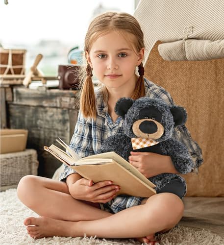 DolliBu Plush Black Bear Stuffed Animal - 8 Inch