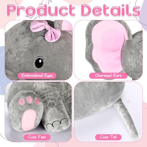 Jenaai 24 Inch Giant Plush Elephant Toy for Kids