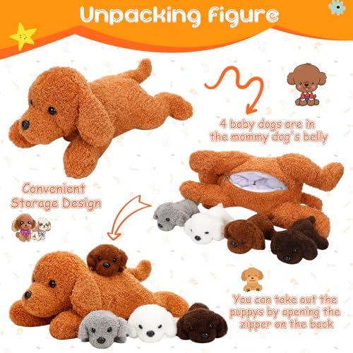 Skylety 5 Pcs Dog Stuffed Animal Set with Baby Puppies