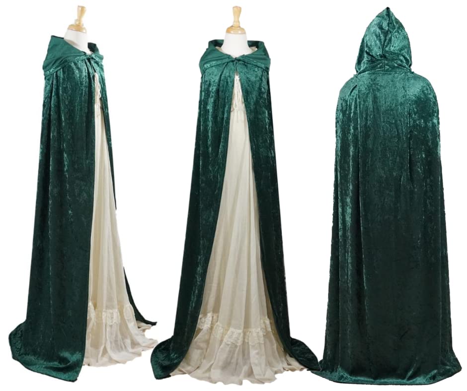 Hunter Emerald Green Crushed Velvet Hooded Cape - Adult Small 1