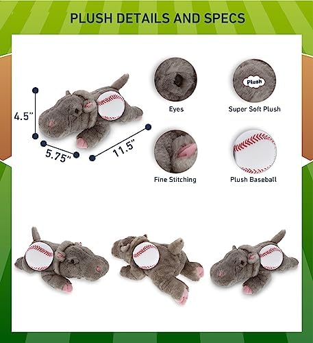 DolliBu Hippo Stuffed Animal with Baseball - 115 Inch Plush Toy 1