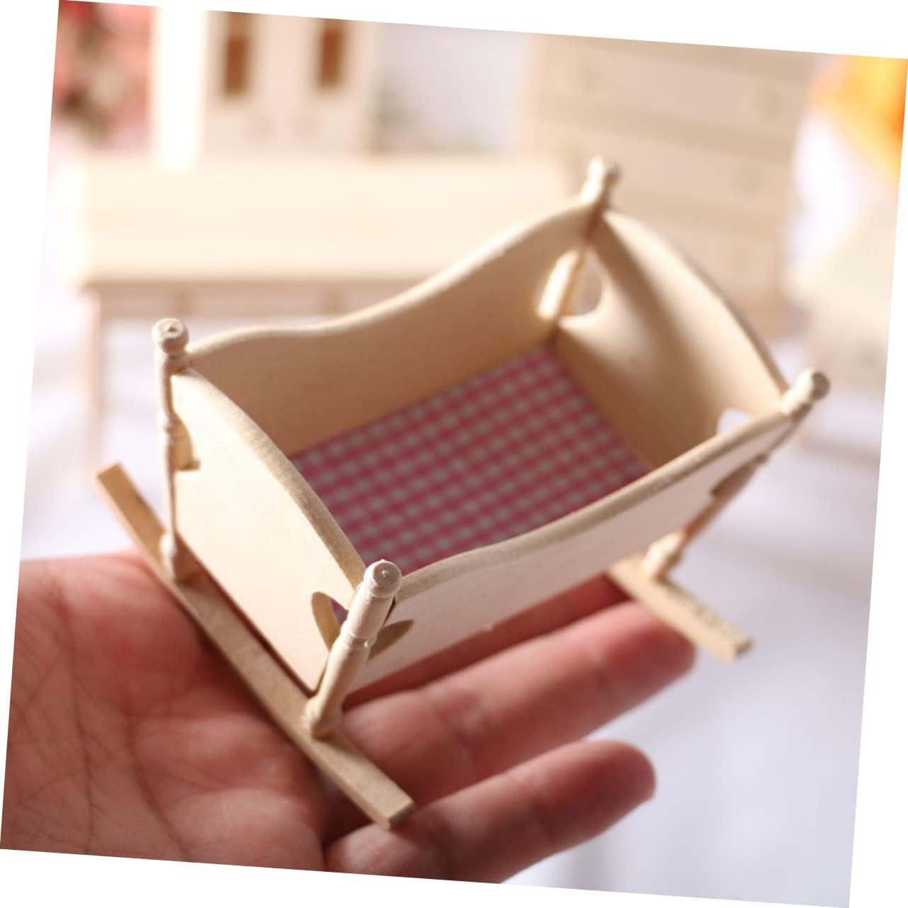 CIYODO Mini Wooden Cradle Model for Dollhouse 1