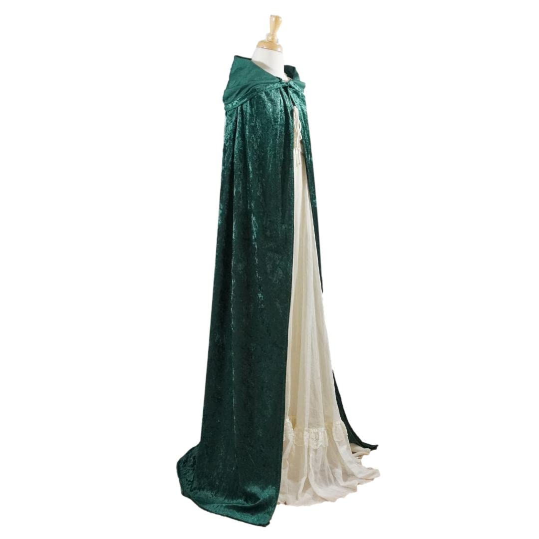 Hunter Emerald Green Crushed Velvet Hooded Cape - Adult Small 1