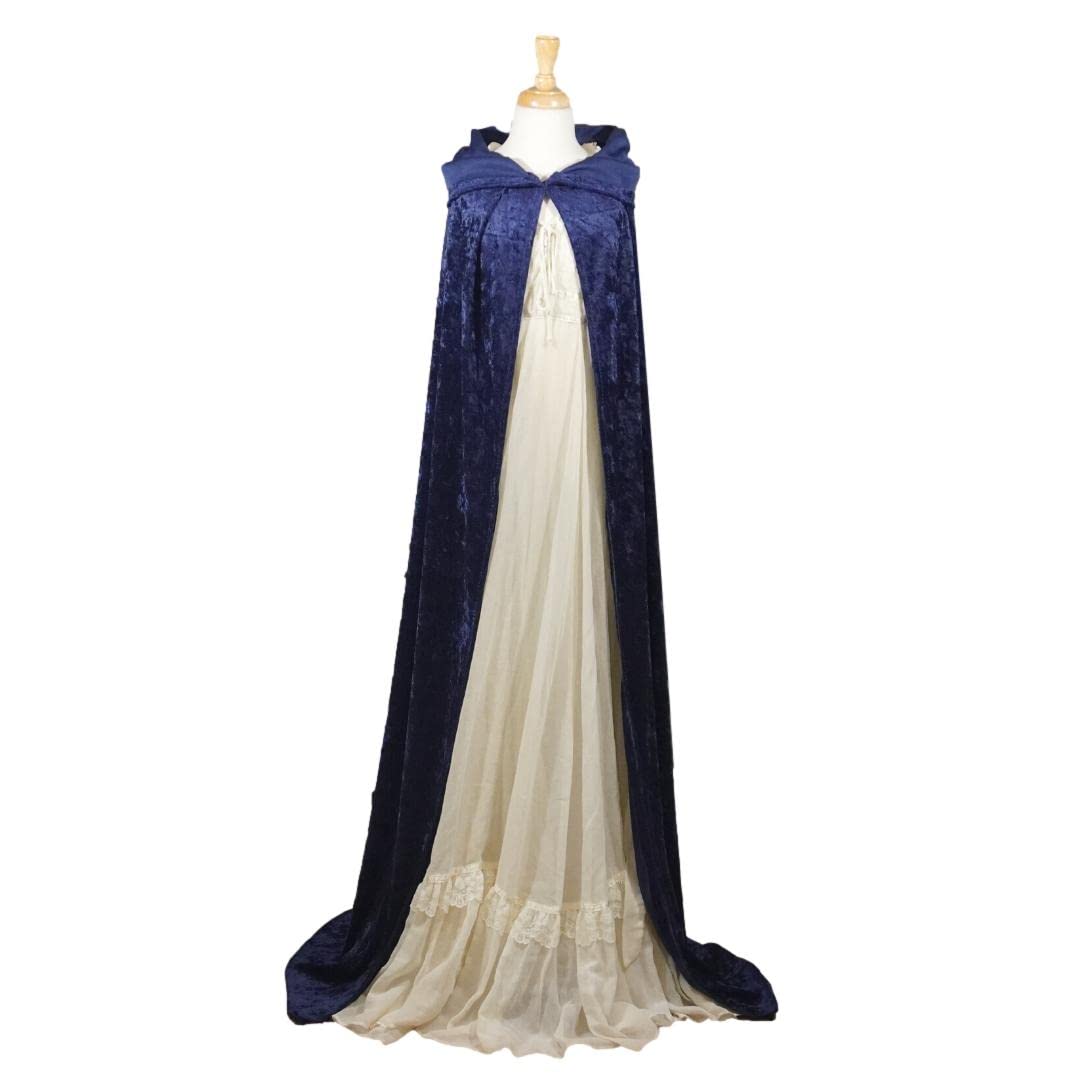 Dark Blue Navy Velvet Hooded Cape for All Sizes