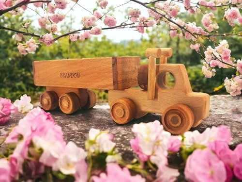 Personalized Wooden Toy Semi Truck With Trailer for Toddlers