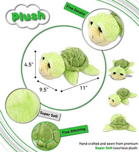 DolliBu Plush Sea Turtle - 11 Inch Huggable Green Turtle Toy