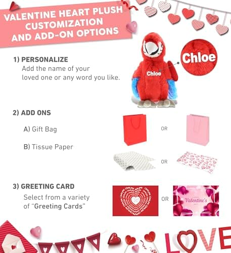 DolliBu I Love You Valentine Red Parrot Plush Toy