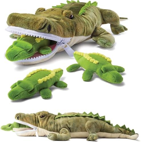 PREXTEX Stuffed Alligator Mommy with 3 Baby Alligators