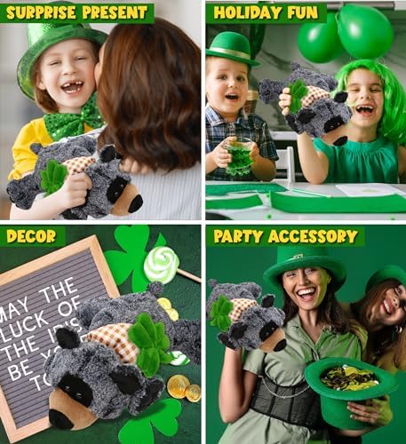 DolliBu Lying Black Bear Plush with Green Shamrock