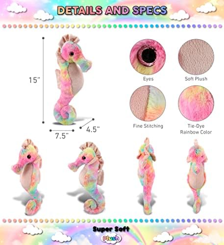 DolliBu Rainbow Seahorse Plush 15 Inches