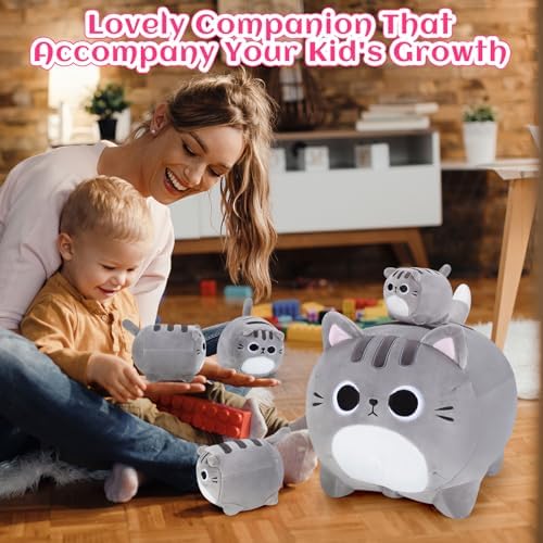 Grey Cat Plush Family 5PCS Stuffed Animal Set