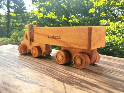Personalized Wooden Toy Semi Truck With Trailer for Toddlers