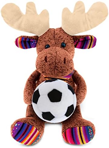 DolliBu Brown Moose Plush with Soccer Ball - 11 Inches