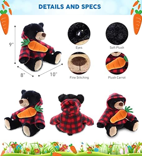 DolliBu Happy Easter Plush Black Bear with Carrot - 10 Inch