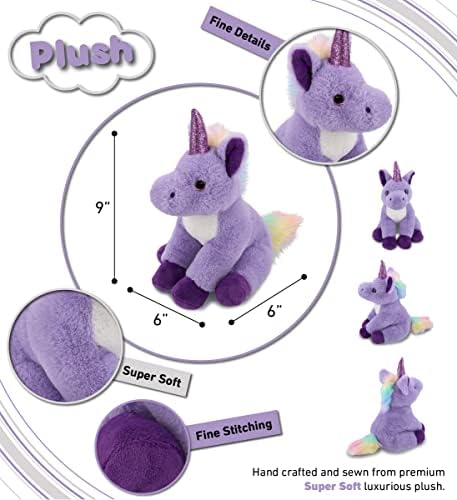 DolliBu Plush Purple Unicorn Toy - 9 Inches Huggable