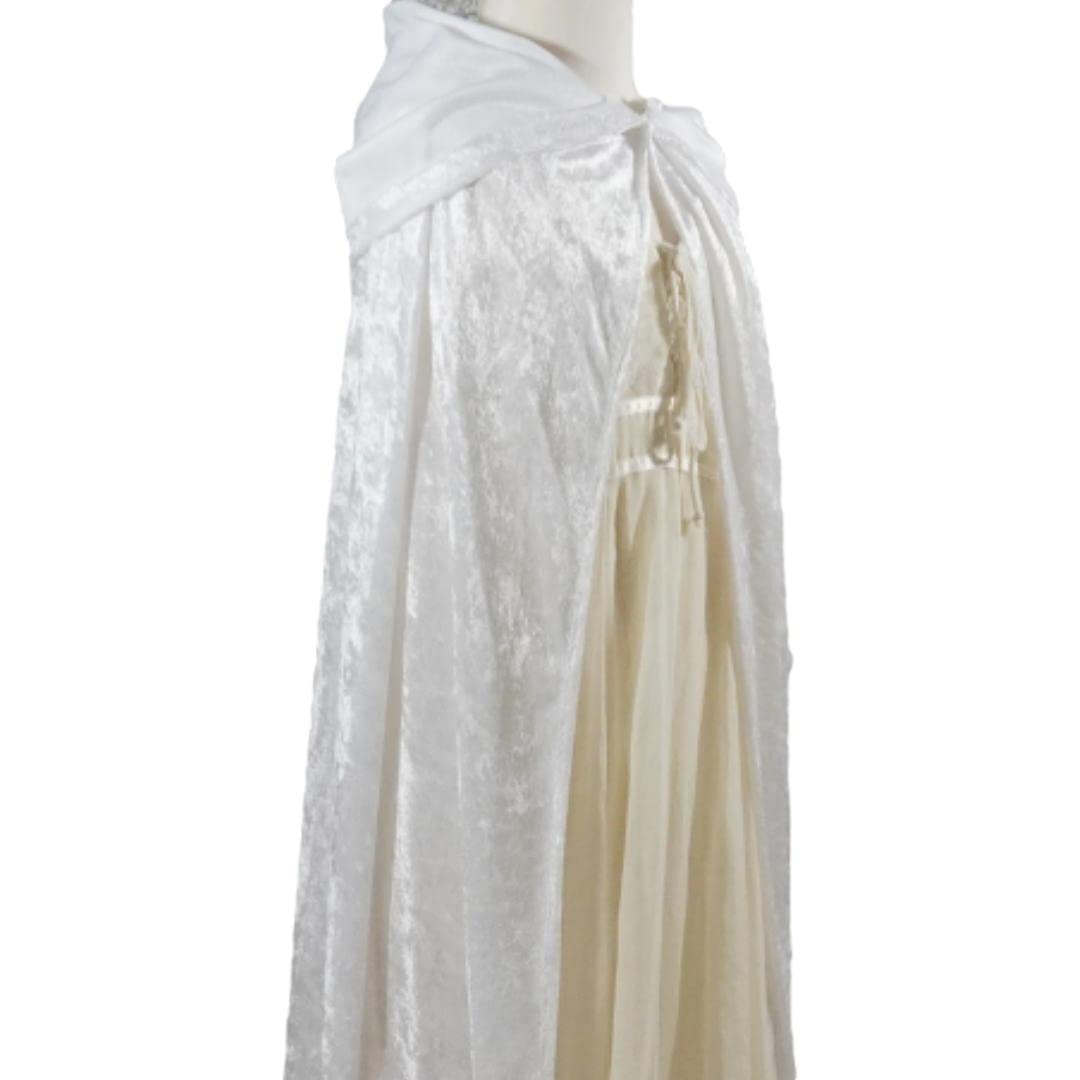 White Crushed Velvet Full Length Hooded Cape - Adult Medium