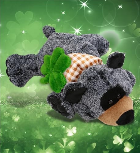 DolliBu Lying Black Bear Plush with Green Shamrock