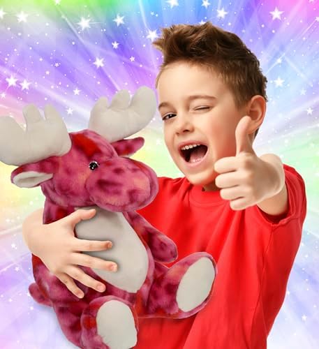 DolliBu XL Pink Tie-Dye Moose Plush Stuffed Animal