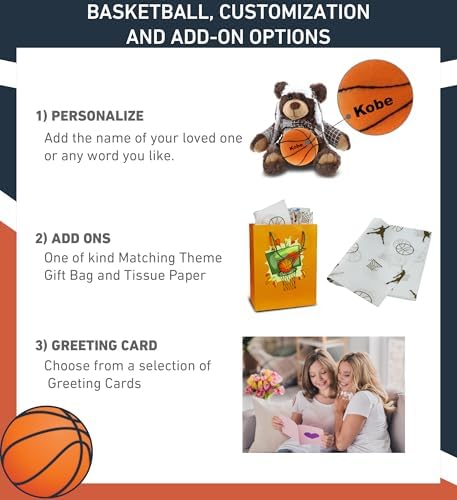 DolliBu Personalized Brown Bear with Basketball Plush Toy - 11 Inches
