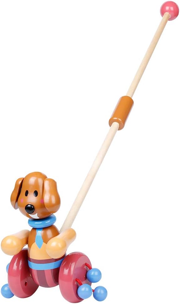 RUYU Loyal Puppy Wooden Push Pull Activity Walking Toy for Toddlers