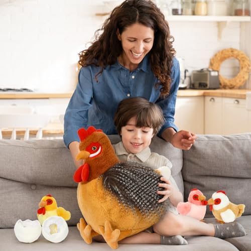BENINY Farm Hen Plush Toy with Baby Chicks and Coop
