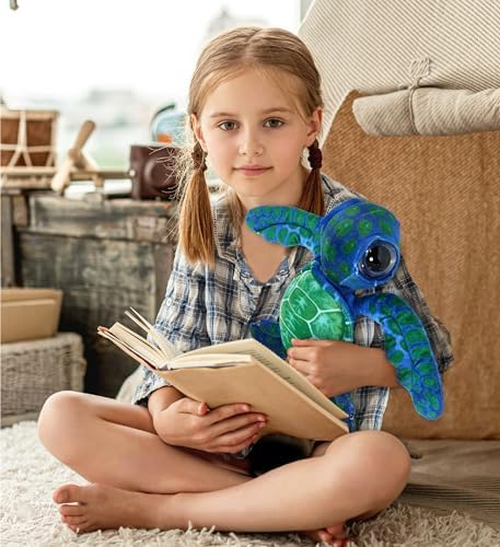 DolliBu Blue Sea Turtle Plush Stuffed Animal - 10 Inches